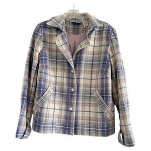DRAPER’S & DAMON’S Women Plaid Pink/Blue SH Pads Button Wool BlazerJacket-MEDIUM - Picture 1 of 9