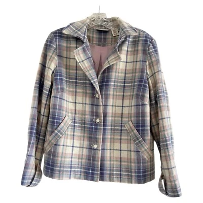 DRAPER’S & DAMON’S 女式格子粉色/蓝色 SH 垫子纽扣羊毛西装外套夹克-中号 — 第 1/4 张图片