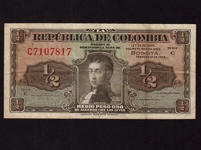 Colombia:P-345a, 1/2 Peso Ore, 1948 * Narino * VF * - Image 1 of 2