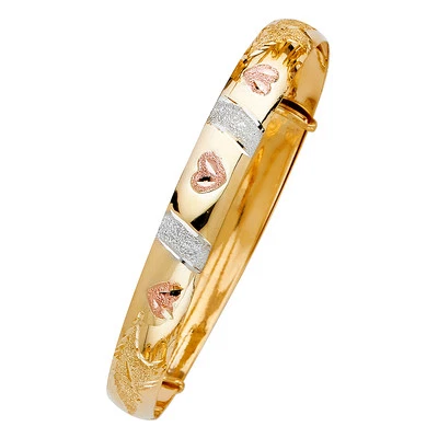 Solid 14K Tricolor Gold Hearts Bangle EJGL90 - Image 1 of 2