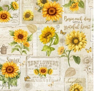 BOLT END 35 INCHES Timeless Treasures Sunflower Farm Sunflower Cotton Fabric - Picture 1 of 4