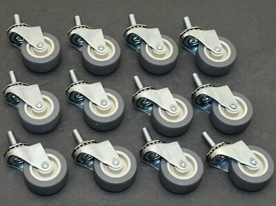DURABLE (set of 12) Threaded Swivel Casters 2" x 7/8" Gray - 3/8"-16 Thread 1- 1/4" Stem