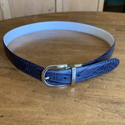 "Cinturón de allagator Lauren Ralph Lauren azul/blanco en relieve para hombre 38 X 1 1/4""" Foto 1 de 4