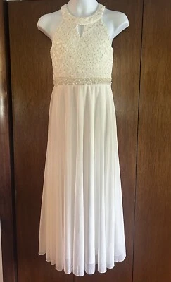 Niñas Talla 12 SPEECHLESS KIDS Vestido Blanco Con Cuentas con ÁRBOL DEL AMOR Suéter Acanalado Foto 1 de 4