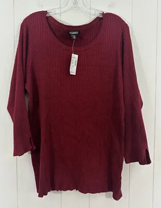 MWT Roz & Ali Women's Size 2X Burgundy Red Knit Long Tunic Top Shirt 3/4 Sleeve - Picture 1 of 8