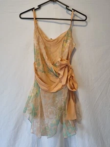Imoda Chiffon Peach Floral Ruched Layered Wrap Casual Singlet Silk Top Size 16 - Bild 1 von 10