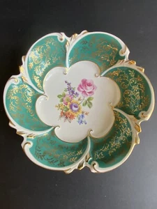 German Bowl /dish Jlmenau Graf Von Henneberg Germany Porcelain Gold 8” Green - Bild 1 von 5