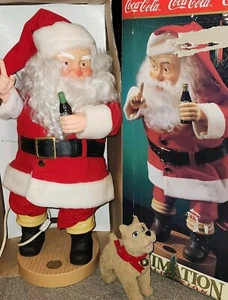 NAVIDAD ANIMADA SANTA CLAUS CON PERRO FIGURA EN MOVIMIENTO COCA COLA 1961 REPRO ENORME 25" - Imagen 1 de 6