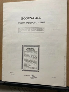 Bogen-Call Owner Operation Manual Selective Radio Paging Syste Schematic Service - Picture 1 of 2