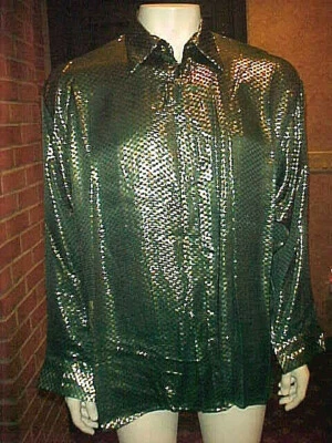 НОВЫЙ С ЯРЛЫКАМИ МУЖСКИЕ SETA ШЕЛК ЗЕЛЕНЫЙ И ЗОЛОТОЙ И СЕРЕБРЯНЫЙ ЧЕК МЕТАЛЛИЧЕСКИЙ РУБАШКА XLARGE ТОНКИЙ - Изображение 1 из 4