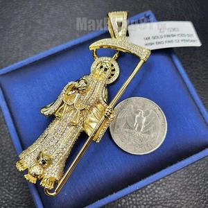 AAA+ Brass Hip Hop Iced Santa Muerte Simulated Diamond Fashion Charm Pendant - Picture 1 of 5
