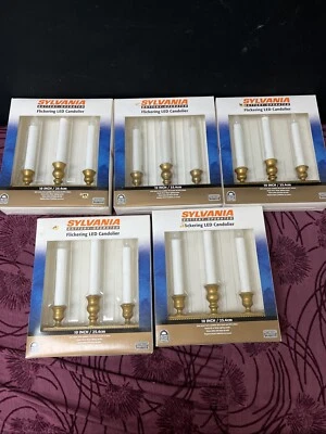 5 Sylvania V153988 10" 3 Light Gold Battery Operated Christmas Candle Candoliers - Image 1 of 4