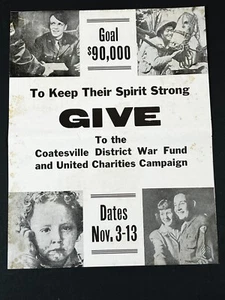 Póster de folleto Coatesville PA WW2 1944 Home Front War Fund Campaña USO Show Ad - Imagen 1 de 8