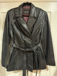 Vintage 90’s ADLER COLLECTION Womens Black Dbl Breasted Lamb Leather Coat size M - Picture 1 of 10