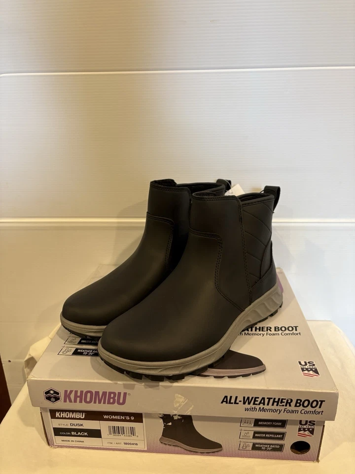 Khombu Dusk 1800416 Women's 9 Insulated Black Side Zip Winter Booties