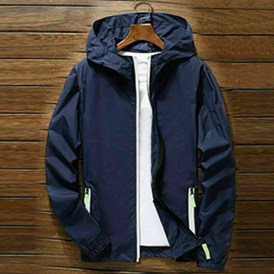 Men Waterproof Rain Jacket Hooded Breathable Lightweight Windbreaker Outwear NEW - Image 1 of 4
