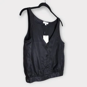 NEW Vetta Black Sleeveless Button Front Tencel Vest Top Women's Small - Picture 1 of 7