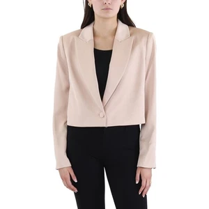 BCBGMAXAZRIA Womens Pink Crop Satin One-Button Blazer L BHFO 2835 - Picture 1 of 2