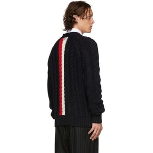 Suéter Pullover THOM BROWNE Azul Marino Aran Lana Merino Tejido con Cable Cuello Redondo, Talla 5 - Imagen 1 de 15