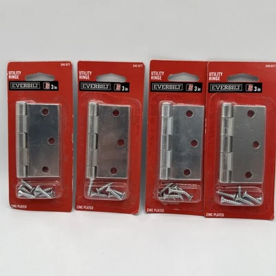 Everbilt 240 877 Utility Hinge 3in Zinc Plated Lot of 4 Hinges For Outdoor Use - Image 1 of 3