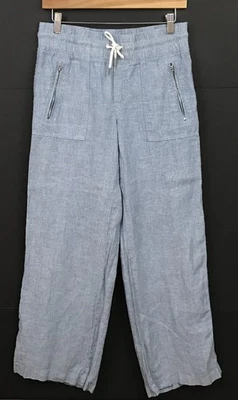 Athleta Blue Chambray Cabo Linen Wide-Leg  Zip Pocket Drawstring Pants Size 4 - Image 1 of 4