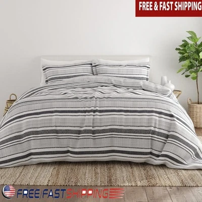 Juego de funda nórdica de 3 piezas vintage de microfibra suave a rayas con fundas de almohada nuevo Foto 1 de 4