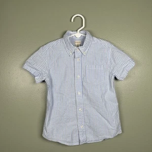 Crewcuts Seersucker weiß blau gestreiftes kurzärmliges geknöpftes Hemd Kinder Gr. 6-7 T - Bild 1 von 9