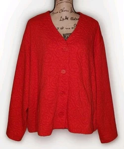 NWOT - Isaac Mizrahi Live! Button Front Knit Jacquard Jacket Classic Cherry 2X - Picture 1 of 5