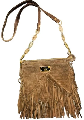 Gianni Versace Brown Suede Fringe Shoulder Cross Bag And Cosmetic bag - Image 1 of 4