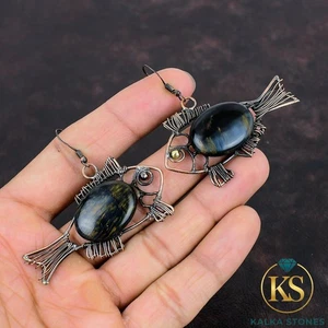 Pietersita Piedra Nuevo Colgante Hermana Alambre Envuelto Gancho Pendientes Cobre - Imagen 1 de 6
