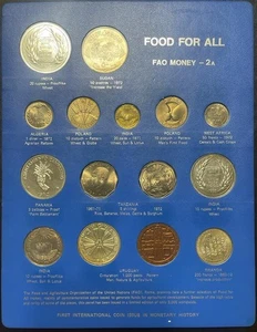 RARE FAO Money Panel 2A Blue 15 coins Food Agriculture UN Silver India, Uruguay - Bild 1 von 2