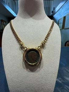Colgante moneda maciza oro amarillo de 18 quilates (750) con brillantes y moneda romana - Imagen 1 de 15