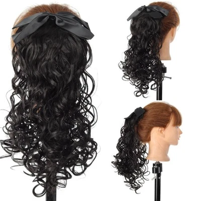 Easy To Wear Black Bows Knot Ponytail Retro Children Adult Wig Ponytail  Girls - Image 1 of 4