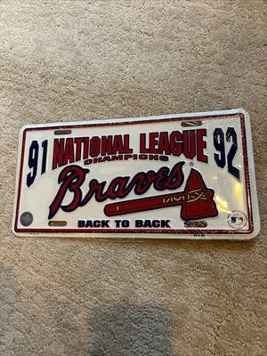 1991 1992 National League Champions Atlanta Braves Metal License Plate - Image 1 of 2