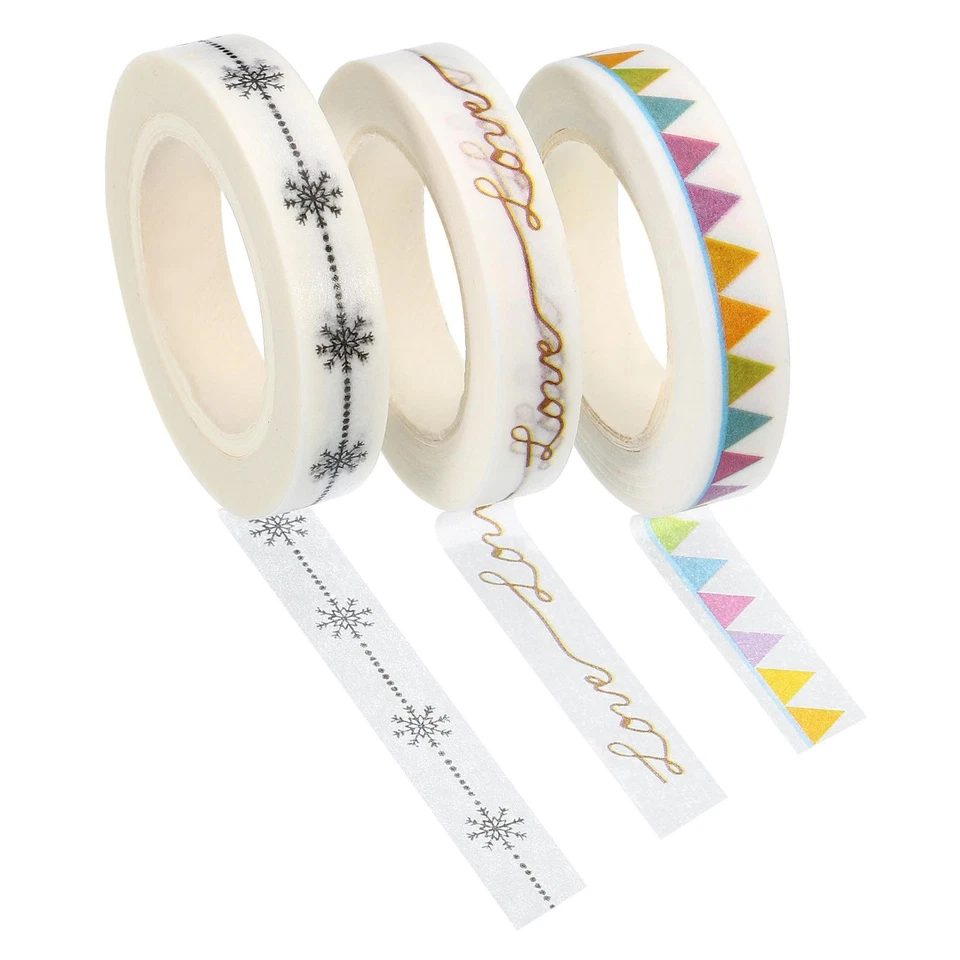 3pcs 8mmx10m Washi Tape Masking Sticker, Flag, Snow, Love - Image 1 of 4