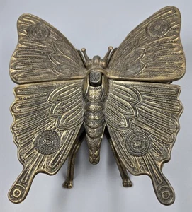 Vtg Italian Oversized Solid Patinated Brass Butterfly Trinket, Ashtray Figurine - Picture 1 of 9
