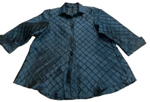I.C. By Connie K Blouse Women Metallic Blue 3/4 Sleeve  Bottom Front/Back Sz XL - Picture 1 of 10