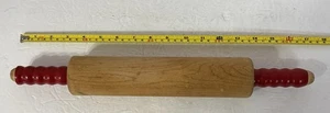 Vintage roter Griff Holz Nudelholz 17" Bauernhaus Backen Küche primitiv - Bild 1 von 3