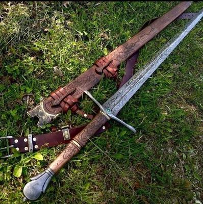 Custom Handmade Damascus Steel Viking Sword Battle Ready Medieval With Scabbard - Image 1 of 3