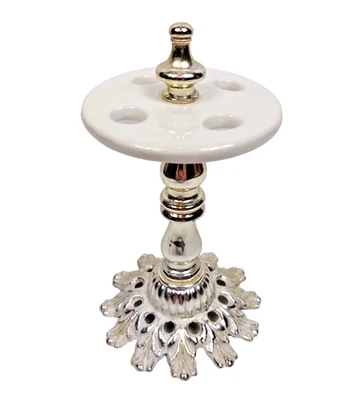 VTG Fancy Silver & Gold Tone Metal, Ceramic and Plastic Toothbrush Holder Stand - Image 1 of 4