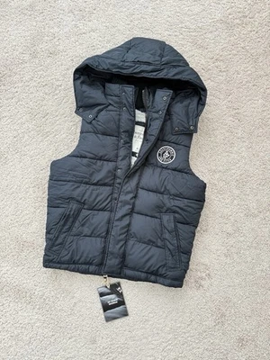 NWT VTG Abercrombie & Fitch Puffer Vest Men’s Size M Sherpa Lined Navy Hooded - Image 1 of 4