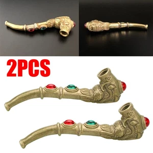 2x Drago intagliato fatto a mano ottone metallo pipa fumo camera tabacco erba ## - Foto 1 di 9