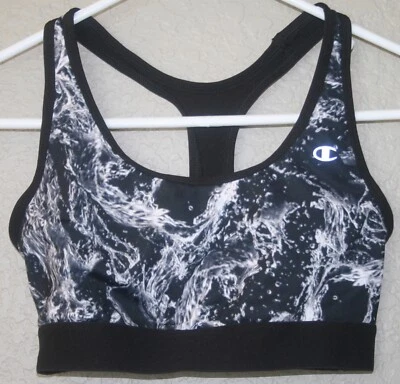 Women's Champion Sport Racerback Compression Sports Bra Black & White Sz M EUC - Image 1 of 3