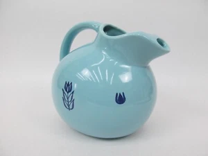 VTG USA Pottery Ice Lip Ball Water Pitcher Cornflower Blue Tulip Cronin - Picture 1 of 5