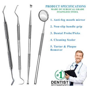 Kit Pulizia Denti Dentista Raschietto Pick Tool Calcolo Rimozione Placca 4PCS - Foto 1 di 1