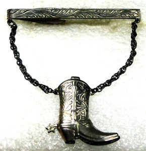 HICKOK USA STERLING Pressed MANUFACTURED Vintage Cowboy BOOT TIE CLIP - Picture 1 of 6