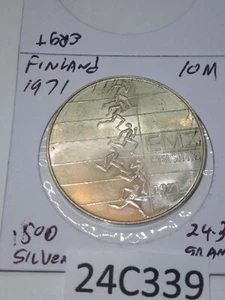 1971 10 Markka FINLAND SILVER Athletic Championship crown nice coin bb2 24C339 - Picture 1 of 12