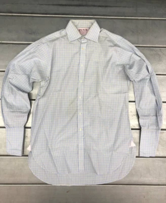 Camisa de Vestir Thomas Rosa Superfina Dos Pliegues Puño Francés Talla 15 33 Azul Amarillo Foto 1 de 4