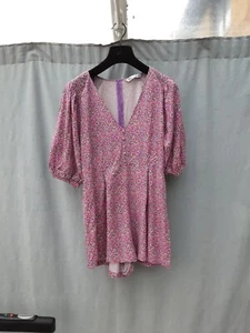 Zara Pink Floral Viscose Puff Sleeve Playsuit Size L VGC - Picture 1 of 4