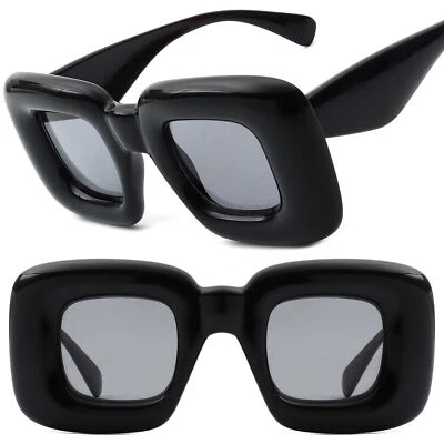 Gafas de sol cuadradas irregulares elegantes gruesas hinchadas globo moda para mujer negras Foto 1 de 3